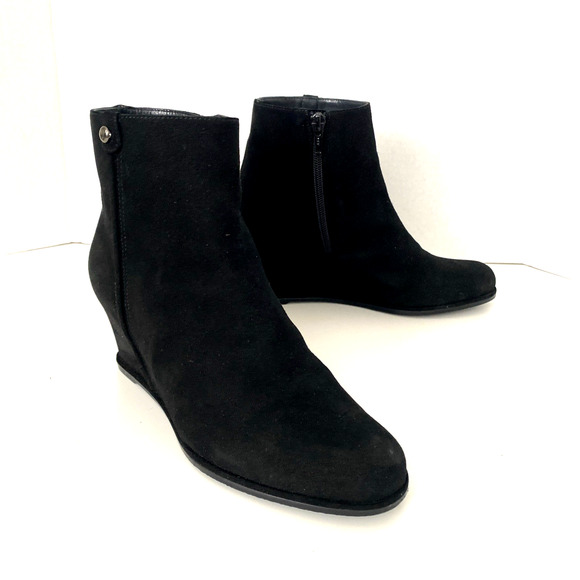Stuart Weitzman Sidetrack Suede Bootie Ankle Boot Black Round Toe Wedge … - Picture 3 of 9